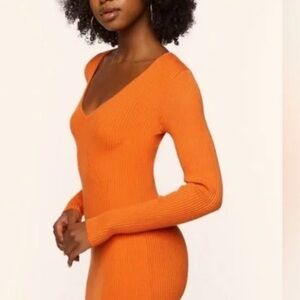 Wilfred aritzia Rust Long Sleeve Knit Dress ribbed small bodycon mini